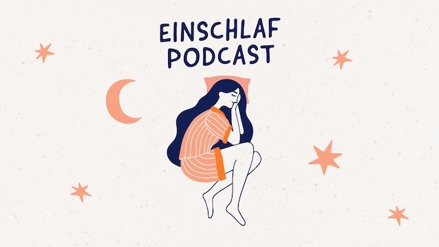 Eine Frau liegt schlafend auf einem Sternenhimmel.